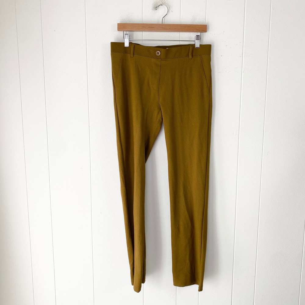 Betabrand Dress Pant Yoga Pants Mustard Yellow Micro Print Size Large Petite
